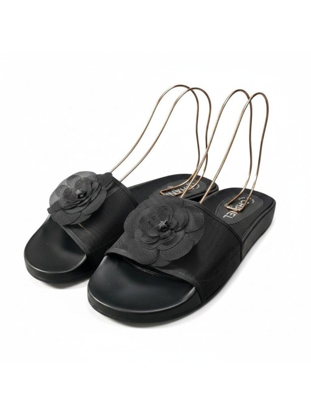 Chanel Camellia Mesh Sandals Black